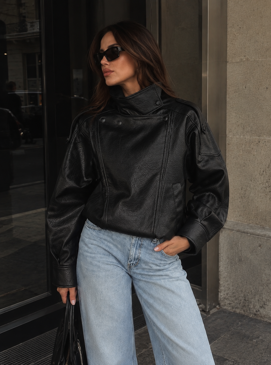 Faux Asymmetrical Leather Jacket